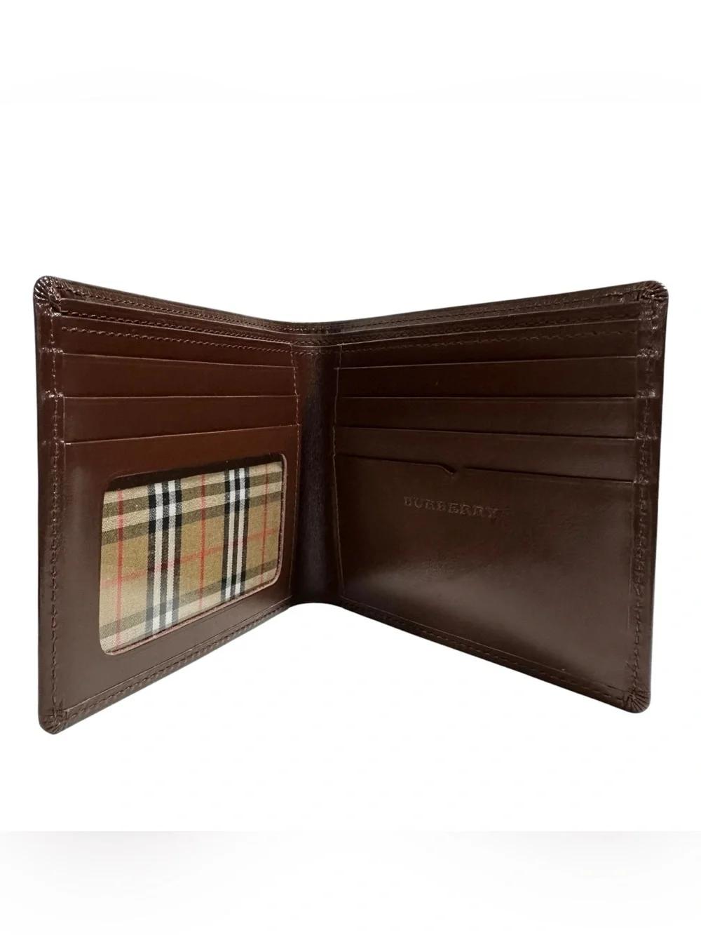 Burberry Brown Leather & Nova Check Men’s Bifold Wallet with Box